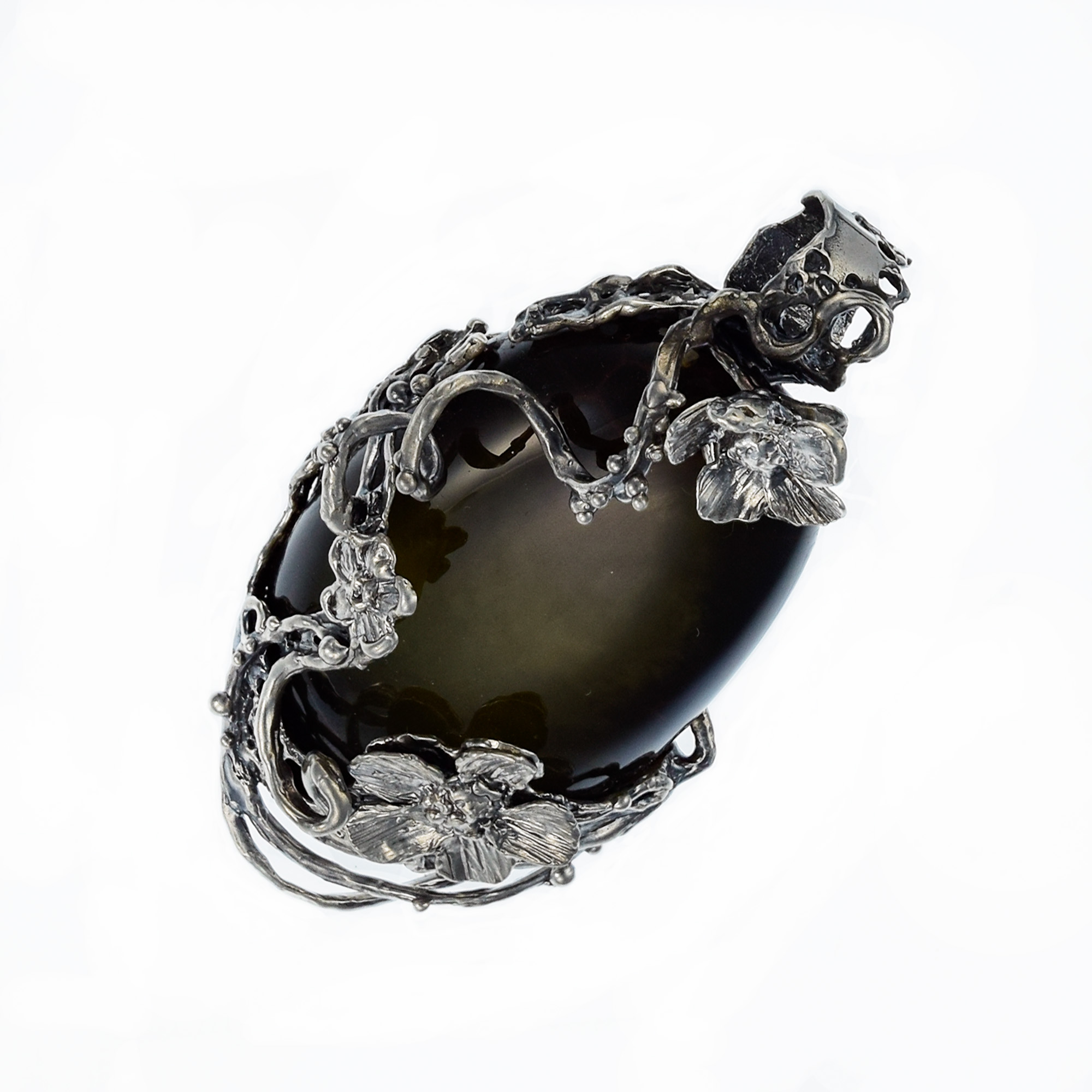 Sterling Silver Baltic Amber Pendant with Flowers 1